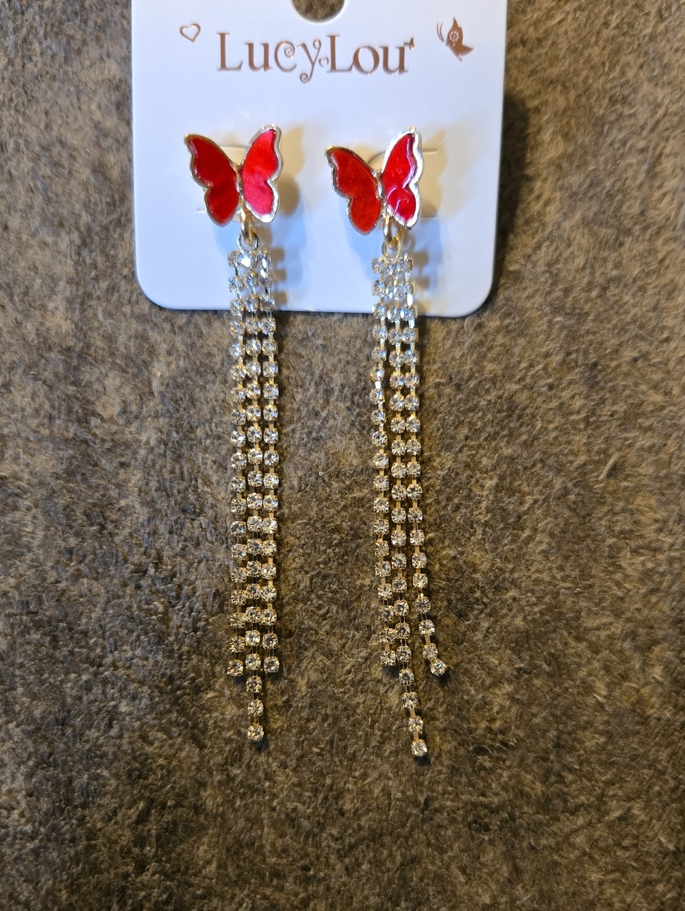 3/$10 Bundle Deals Red Butterfly Crystal Drop Earrings